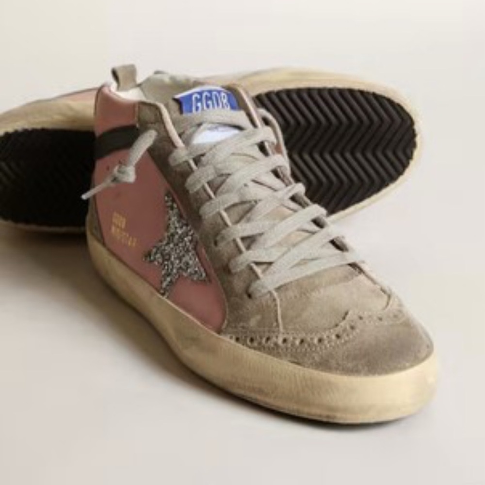 Golden Goose Pink Silver Glitter Mid Star Leather & Suede Sneakers - Picture 2 of 10
